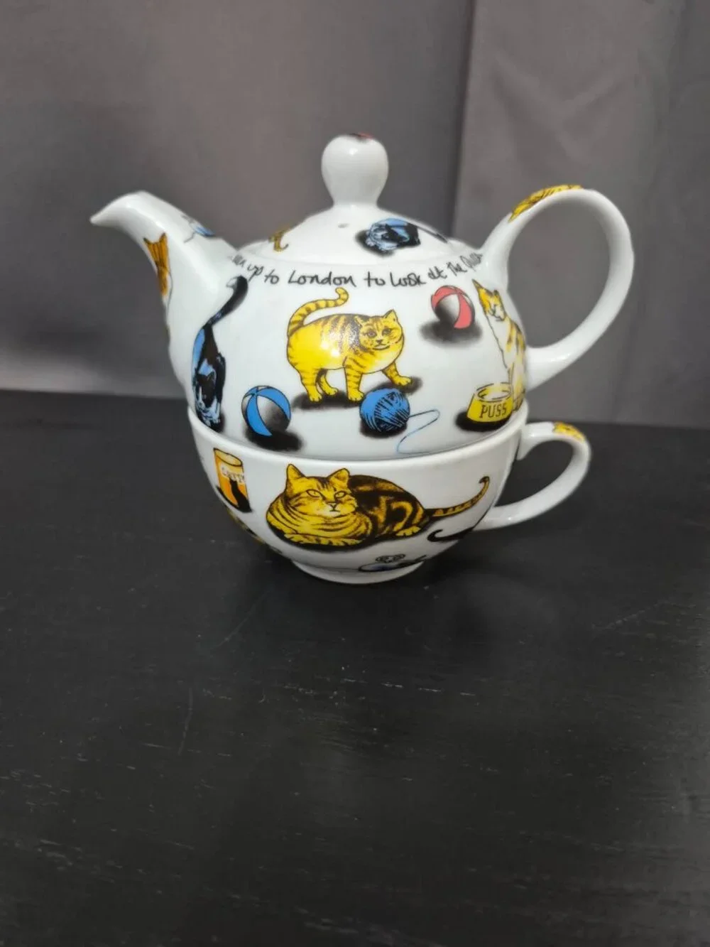 Adorable Tea Pot and Cup all in one with lid - Cat motif
